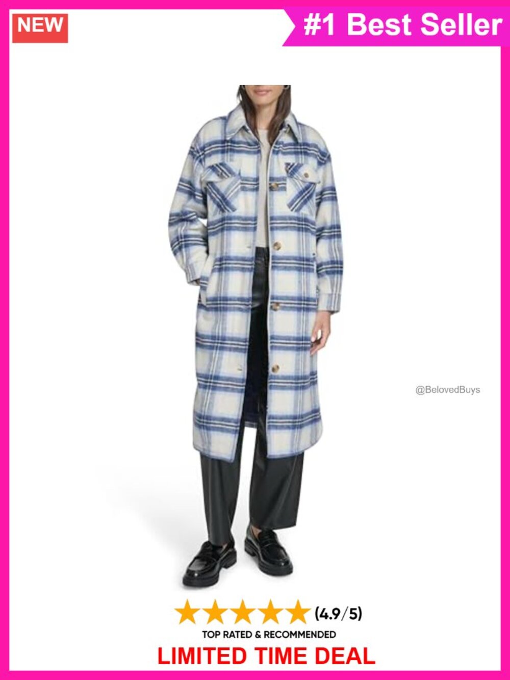 Wool Blend Plaid Shirt Jacket Relaxed Fit Zip Button Quilted Lined